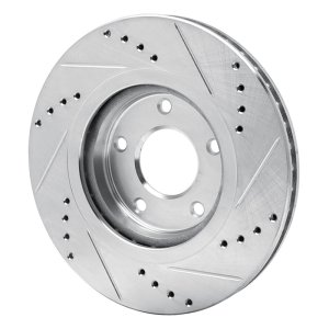 Nissan X-Trail Brake Rotor (1) - Front Left - R1 Concepts - Drilled & Slotted - Silver - `07-`15